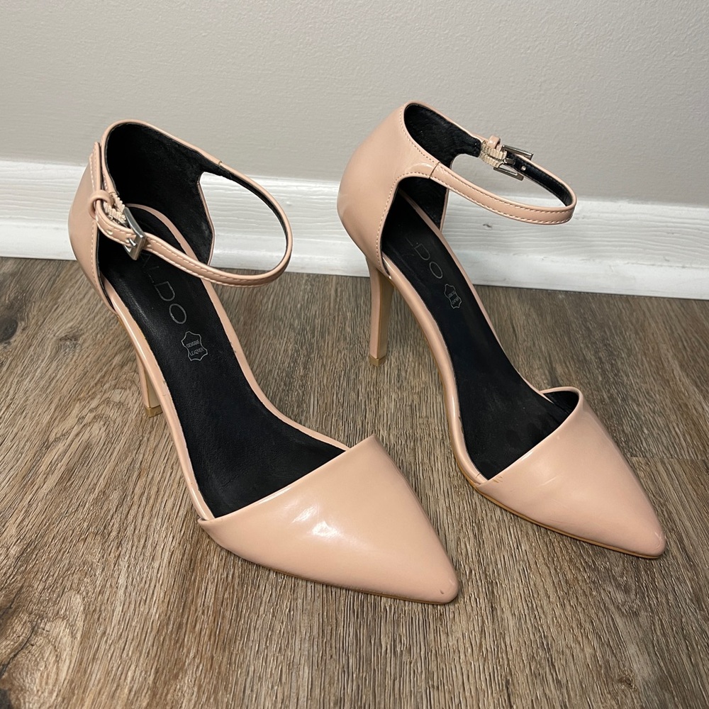 ALDO -  pointy strap heels. Size 7. Nude blush color.